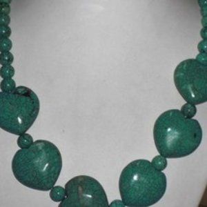 Huge Genuine Green Turquoise Howlite Hearts/ Beads Necklace